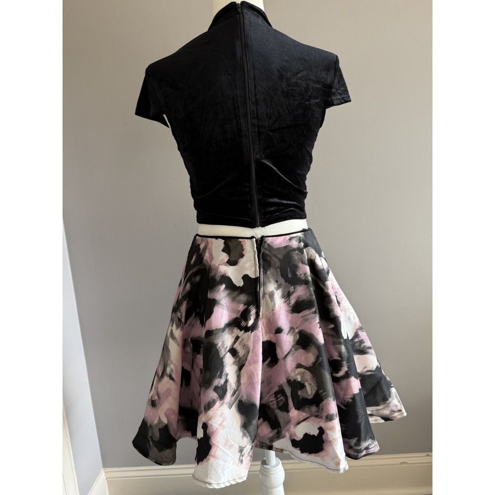 Y2K Velvet Crop Top Floral Skirt Set Dress Party Formal Skater Whimsigoth XS/S - Picture 7 of 16